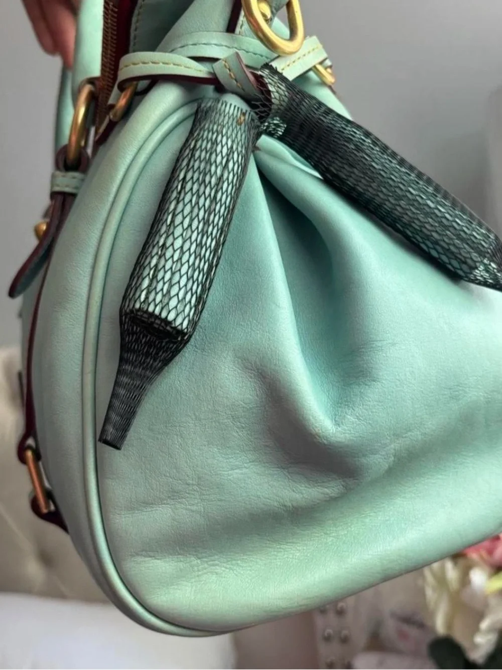 EUC Retired/Rare Dooney & Bourke Large Aqua Florentine Leather Satchel